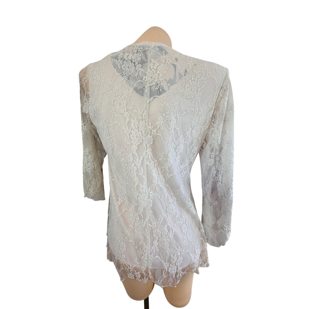 Brittany Blake Fairycore Whimsigoth Sheer Lace Bell Sleeve Marble Print Top L - Picture 8 of 13